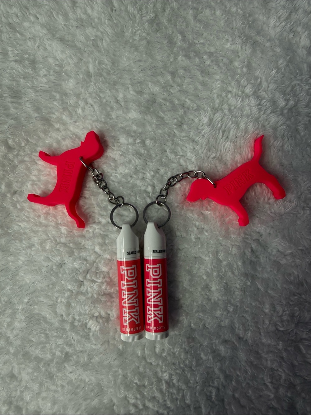 PINK Dog Keychain Lip Balm Duo - Neon Pink